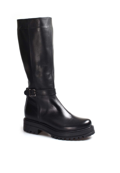 MirgeShoes Siyah Kadın Kalın Taban Klasik Çizme İçi Kürklü Dışı Hakiki Deri MRG018871126122612