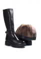 MirgeShoes Siyah Kadın Kalın Taban Klasik Çizme İçi Kürklü Dışı Hakiki Deri MRG018871126122612