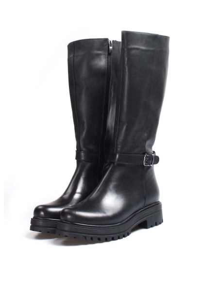 MirgeShoes Siyah Kadın Kalın Taban Klasik Çizme İçi Kürklü Dışı Hakiki Deri MRG018871126122612