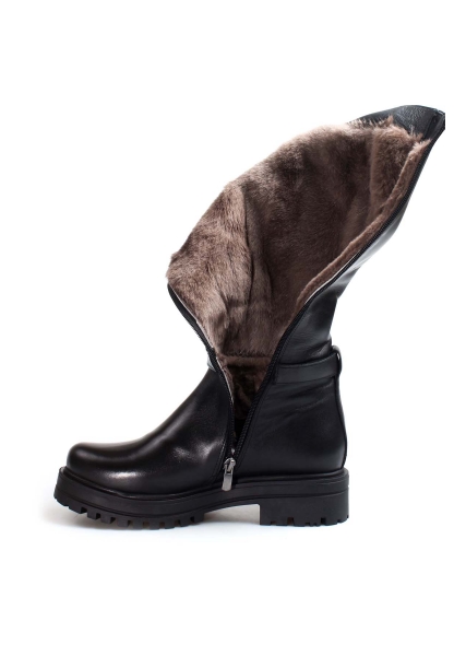 MirgeShoes Siyah Kadın Kalın Taban Klasik Çizme İçi Kürklü Dışı Hakiki Deri MRG018871126122612