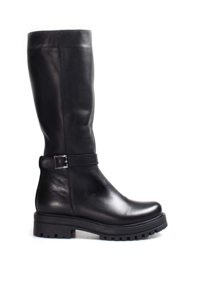 MirgeShoes Siyah Kadın Kalın Taban Klasik Çizme İçi Kürklü Dışı Hakiki Deri MRG018871126122612