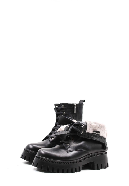 MirgeShoes Siyah Fermuarlı Kadın Kalın Taban Postal Bot İçi Kürklü Dışı Hakiki Deri MRG01140112618587