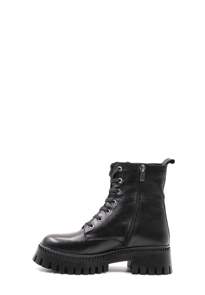 MirgeShoes Siyah Fermuarlı Kadın Kalın Taban Postal Bot İçi Kürklü Dışı Hakiki Deri MRG01140112618587