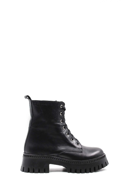 MirgeShoes Siyah Fermuarlı Kadın Kalın Taban Postal Bot İçi Kürklü Dışı Hakiki Deri MRG01140112618587