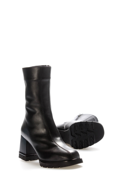 MirgeShoes Siyah Fermuarlı Kadın Kalın Topuklu Bot İçi Kürklü Dışı Hakiki Deri MRG0134211261661