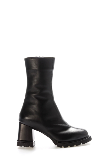 MirgeShoes Siyah Fermuarlı Kadın Kalın Topuklu Bot İçi Kürklü Dışı Hakiki Deri MRG0134211261661