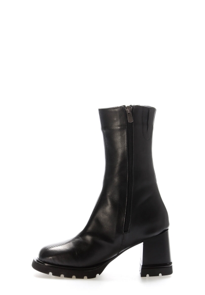 MirgeShoes Siyah Fermuarlı Kadın Kalın Topuklu Bot İçi Kürklü Dışı Hakiki Deri MRG0134211261661