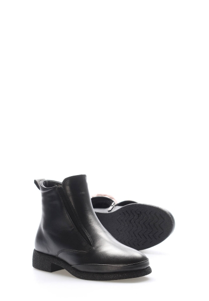 MirgeShoes Siyah Fermuarlı Kadın Klasik Bot İçi Kürklü Dışı Hakiki Deri MRG0134711261668471