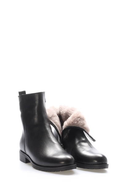 MirgeShoes Siyah Fermuarlı Kadın Klasik Bot İçi Kürklü Dışı Hakiki Deri MRG0138711261847