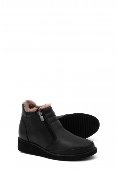 MirgeShoes Siyah Fermuarlı Kadın Klasik Bot İçi Kürklü Dışı Hakiki Deri MRG0154111261924