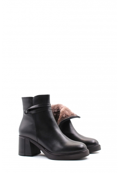 MirgeShoes Siyah Fermuarlı Kadın Klasik Bot İçi Kürklü Dışı Hakiki Deri MRG018871126124731