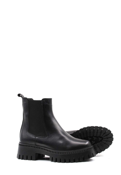 MirgeShoes Siyah Lastikli Kadın Klasik Chelsea Bot İçi Kürklü Dışı Hakiki Deri MRG01140112618690