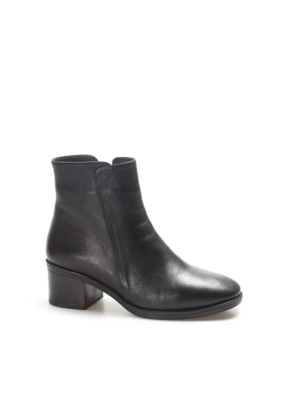 MirgeShoes Siyah Fermuarlı Kadın Klasik Topuklu Bot İçi Kürklü Dışı Hakiki Deri MRG01887112612872