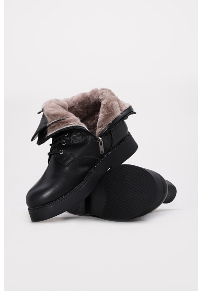 MirgeShoes Siyah Fermuarlı Kadın Postal Bot İçi Kürklü Dışı Hakiki Deri MRG01787112612723