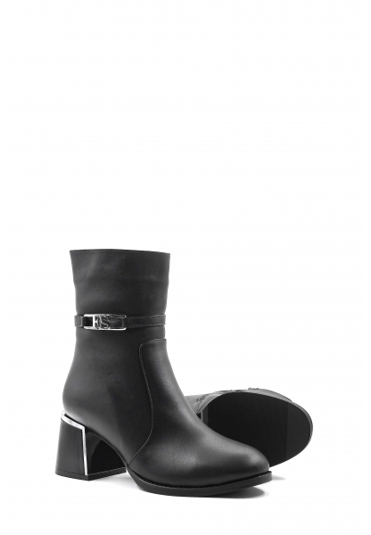 MirgeShoes Siyah Fermuarlı Kadın Topuklu Bot İçi Kürklü Dışı Hakiki Deri MRG0119411261477