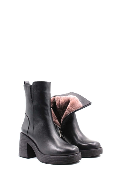 MirgeShoes Siyah Fermuarlı Kadın Topuklu Bot İçi Kürklü Dışı Hakiki Deri MRG0134711261065920