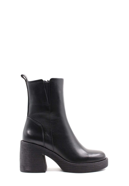 MirgeShoes Siyah Fermuarlı Kadın Topuklu Bot İçi Kürklü Dışı Hakiki Deri MRG0134711261065920