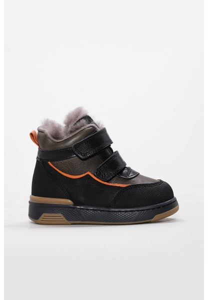 MirgeShoes Siyah Unisex Cırtcırtlı Çocuk Bot İçi Kürklü Dışı Hakiki Deri MRG01287112412932