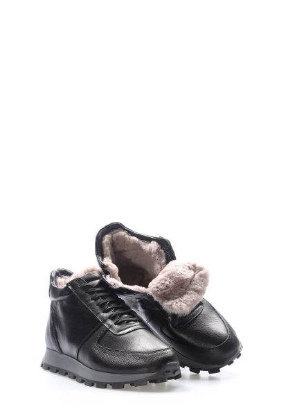 MirgeShoes Siyah Erkek Spor Comfort Bot Hakiki Deri İçi Kürklü MRG01284117117308