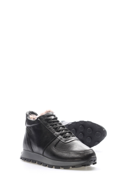 MirgeShoes Siyah Erkek Spor Comfort Bot Hakiki Deri İçi Kürklü MRG01284117117308