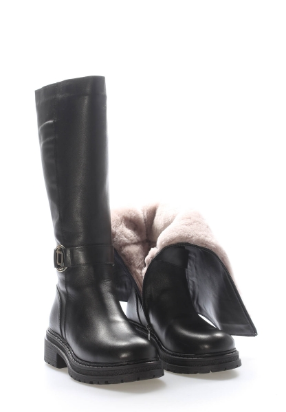 MirgeShoes Siyah Kadın Çizme İçi Kürklü Dışı Hakiki Deri MRG0138711261849