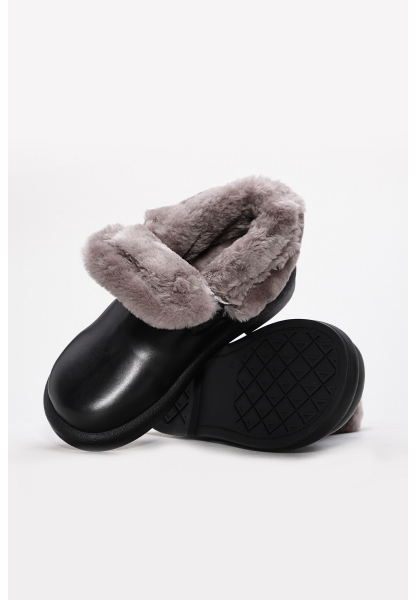 MirgeShoes Siyah Tokalı Kadın Klasik Bot İçi Kürklü Dışı Hakiki Deri MRG01840112612217