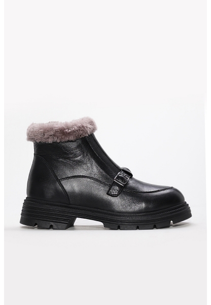 MirgeShoes Siyah Fermuarlı Kadın Bot İçi Kürklü Dışı Hakiki  Deri MRG0134711261781151