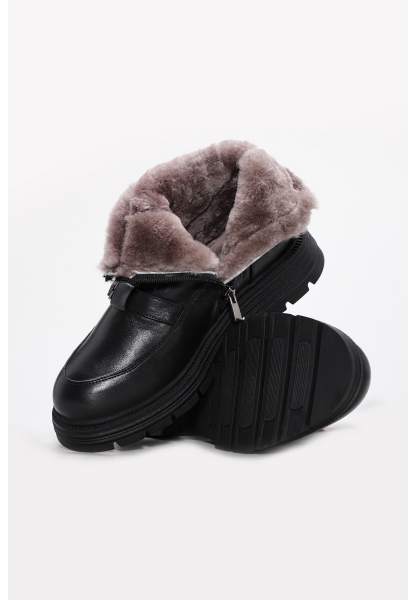 MirgeShoes Siyah Fermuarlı Kadın Bot İçi Kürklü Dışı Hakiki  Deri MRG0134711261781151