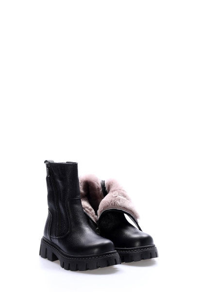 MirgeShoes Siyah Unisex Çocuk Fermuarlı Bot İçi Kürklü Dışı Hakiki Deri MRG01742116116559