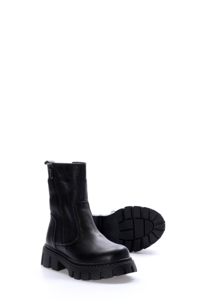 MirgeShoes Siyah Unisex Çocuk Fermuarlı Bot İçi Kürklü Dışı Hakiki Deri MRG01742116116559