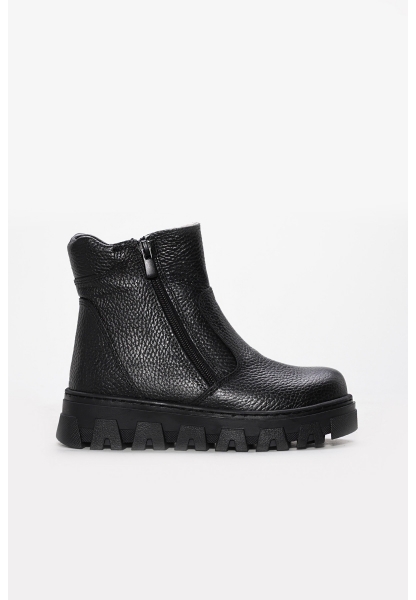 MirgeShoes Siyah Fermuarlı Unisex Yüksek Taban Bot İçi Kürklü Dışı Hakiki Deri MRG0190011241324