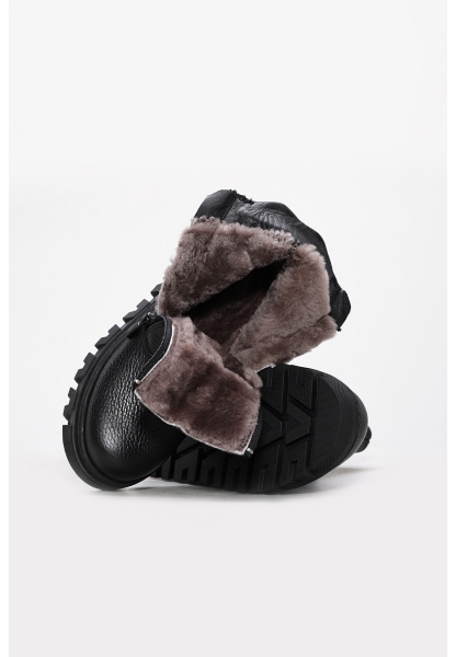 MirgeShoes Siyah Fermuarlı Unisex Yüksek Taban Bot İçi Kürklü Dışı Hakiki Deri MRG0190011241324