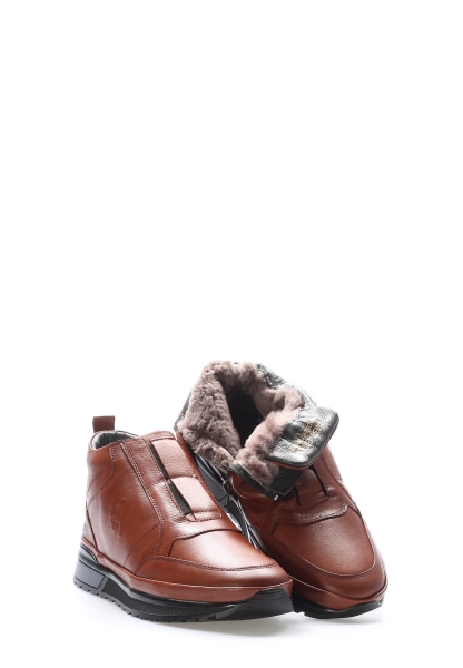MirgeShoes Taba Fermuarlı Erkek Comfort Bot Hakiki Deri İçi Kürklü MRG0198611131934