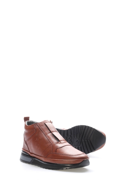 MirgeShoes Taba Fermuarlı Erkek Comfort Bot Hakiki Deri İçi Kürklü MRG0198611131934