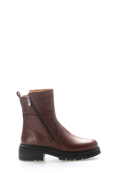MirgeShoes Taba Fermuarlı Kadın Bot İçi Kürklü Dışı Hakiki Deri MRG0138711261840