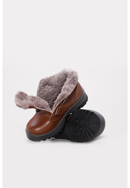 MirgeShoes Taba Unisex Çocuk Cırtcırtlı Klasik Bot İçi Kürklü Dışı Hakiki Deri MRG01136112416219