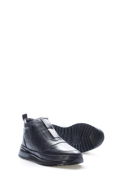 MirgeShoes Lacivert Fermuarlı Erkek Comfort Bot Hakiki Deri İçi Kürklü MRG0198611131934