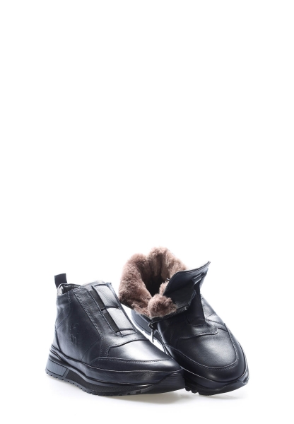 MirgeShoes Lacivert Fermuarlı Erkek Comfort Bot Hakiki Deri İçi Kürklü MRG0198611131934