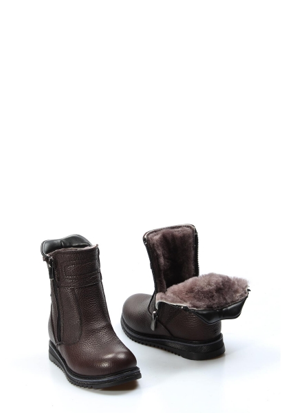MirgeShoes Kahve Unisex Çift Fermuar Çocuk Klasik Bot İçi Kürklü Dışı Hakiki Deri MRG0190011161314