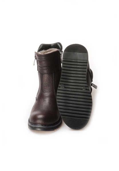 MirgeShoes Kahve Unisex Çift Fermuar Çocuk Klasik Bot İçi Kürklü Dışı Hakiki Deri MRG019001171314