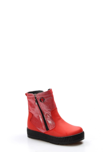 MirgeShoes Kırmızı Unisex Çocuk Fermuarlı Bot İçi Kürklü Dışı Hakiki Deri MRG0189911241237