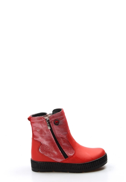 MirgeShoes Kırmızı Unisex Çocuk Fermuarlı Bot İçi Kürklü Dışı Hakiki Deri MRG0189911241237