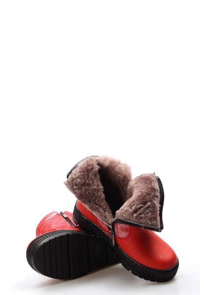 MirgeShoes Kırmızı Unisex Çocuk Fermuarlı Bot İçi Kürklü Dışı Hakiki Deri MRG0189911241237