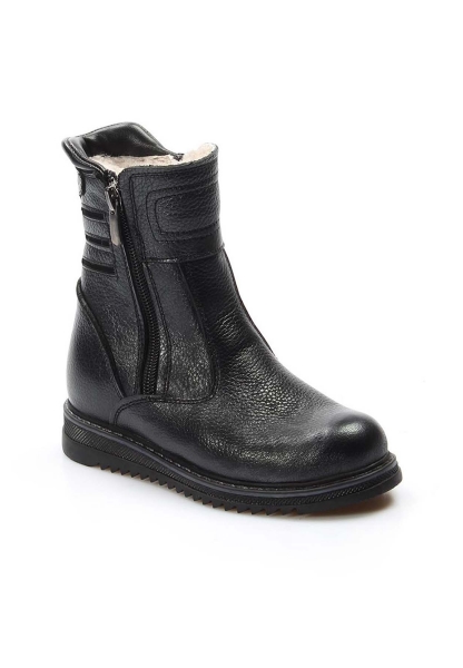 MirgeShoes İçi Kürklü Dışı Hakiki Deri Unisex Siyah Fermuarlı Çocuk Klasik Bot AH077701171202
