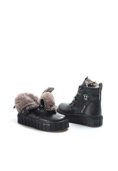 MirgeShoes Siyah Unisex Çocuk Fermuarlı Spor Bot İçi Kürklü Dışı Hakiki Deri MRG0189911241242