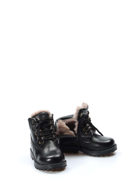 MirgeShoes Siyah Unisex Fermuarlı Çocuk Worker Bot İçi Kürklü Dışı Hakiki Deri MRG01136111611114