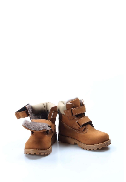 MirgeShoes Taba Unisex Çocuk Worker Bot Cırtcırtlı İçi Kürklü Dışı Hakiki Deri  MRG01136111611113