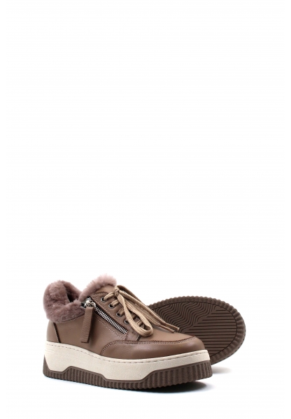 MirgeShoes Vizon Bağcıklı Kadın Casual Ayakkabı İçi Kürklü Dışı Hakiki Deri MRG012721126332