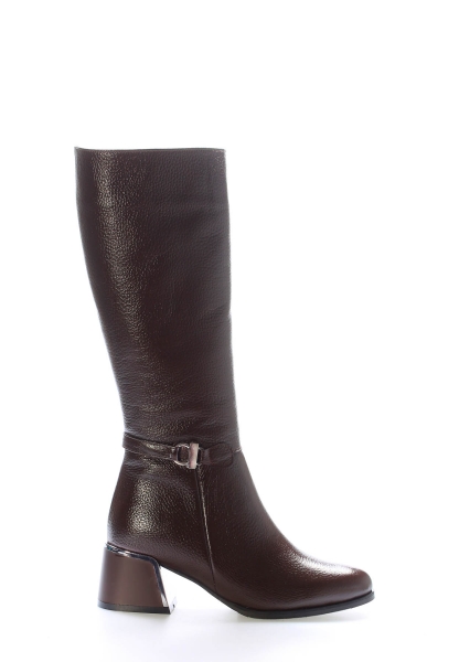 MirgeShoes Kahve Kadın Topuklu Çizme İçİ Kürklü Dışı Hakiki Floter Deri MRG0119411261484