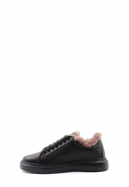 MirgeShoes Siyah Bağcıklı Kadın Casual Ayakkabı İçi Kürklü Dışı Hakiki Floter Deri MRG01290112611167
